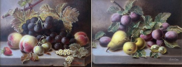 PAIR OF OILS – Fruit on a Marble Ledge